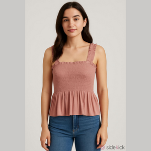 Pink Lily Pink Smocked Pleated Tank Top Women Small Flowy Babydoll Boho Ruffles